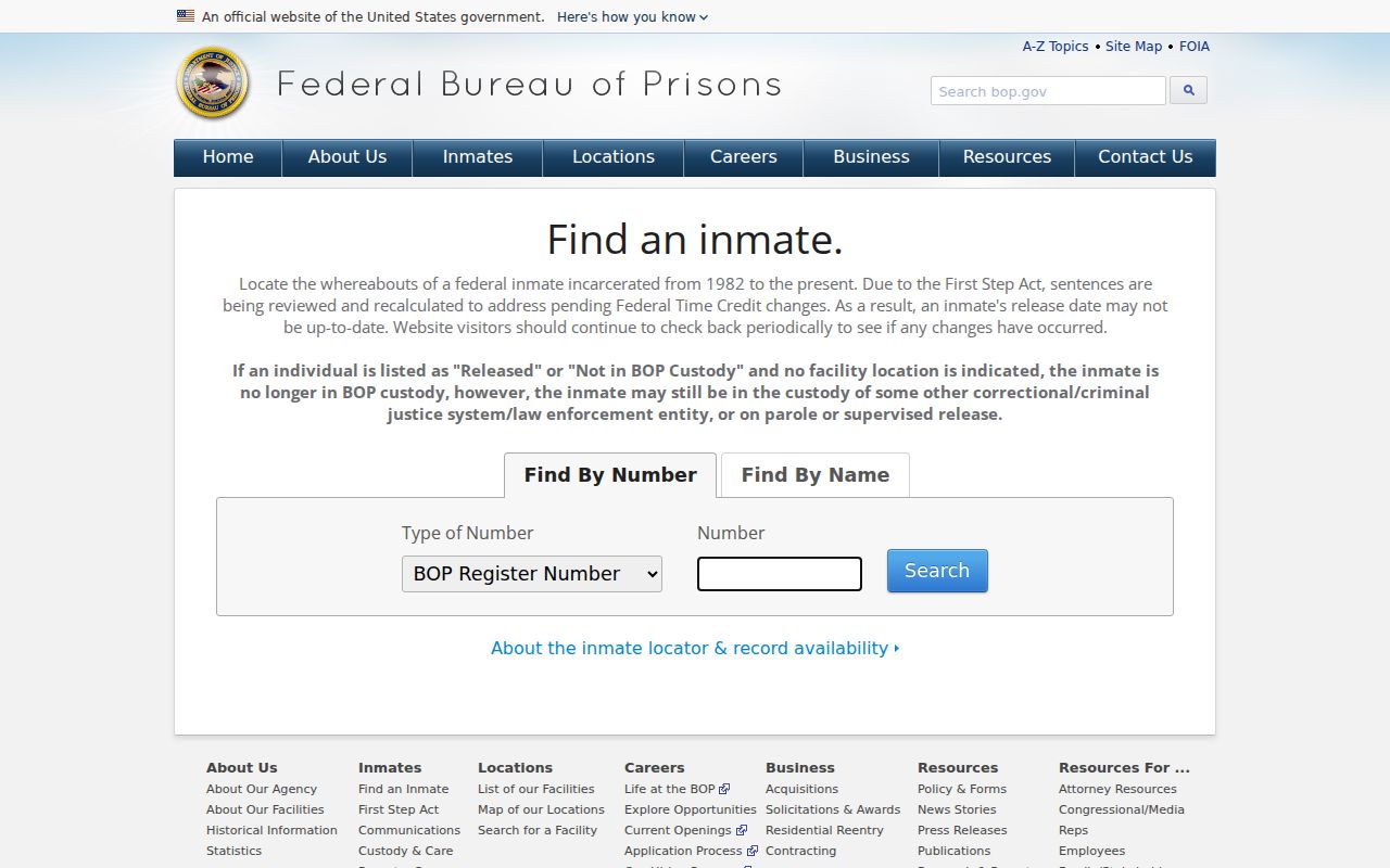 Bloomfield criminal history federal inmate locator source