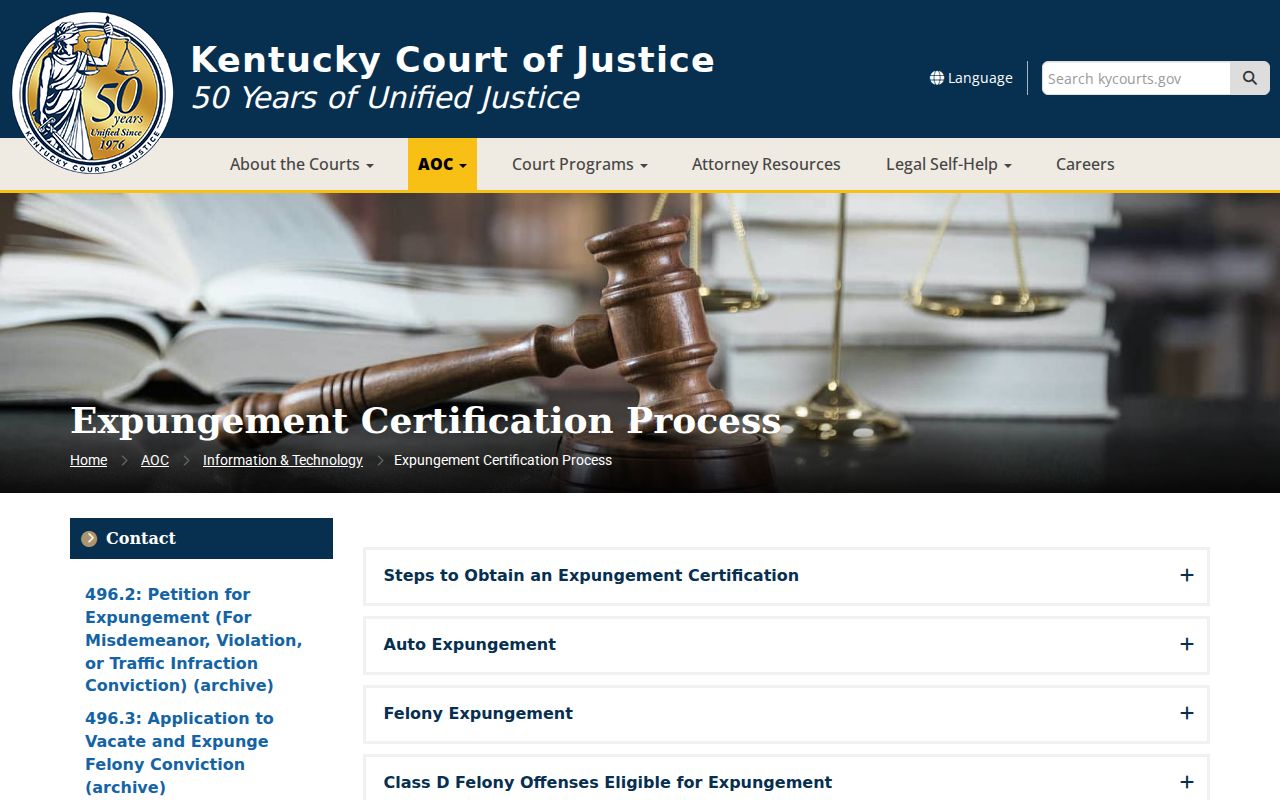 Kentucky AOC expungement process for Nelson County criminal court cases
