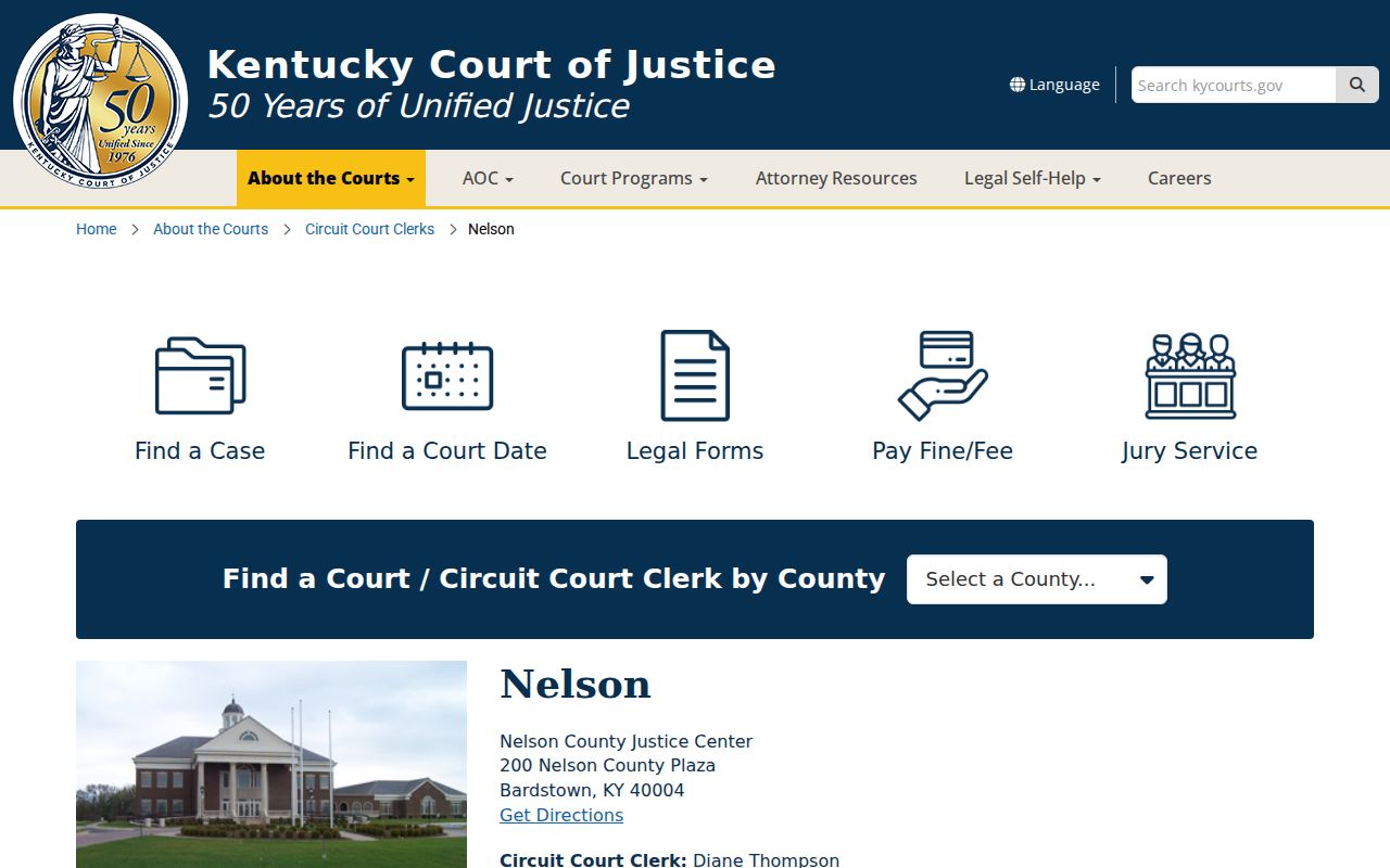 Nelson County Justice Center criminal court case information